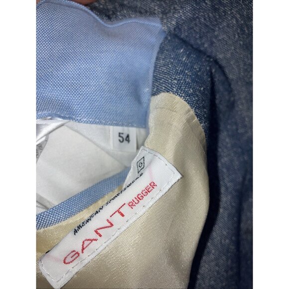 54 44 Mens Gant Rugger New Haven 3 Button Blue Chambray Blazer Sport Coat Silk - Picture 3 of 5